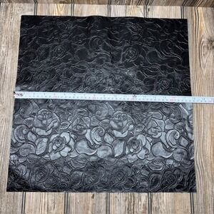 18" Genuine Leather Sheet Cowhide Embossed Leather Flowers Black